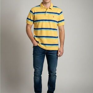 🏇 Polo Ralph Lauren Striped Polo Shirt Men's Medium Yellow & Blue Pony Logo